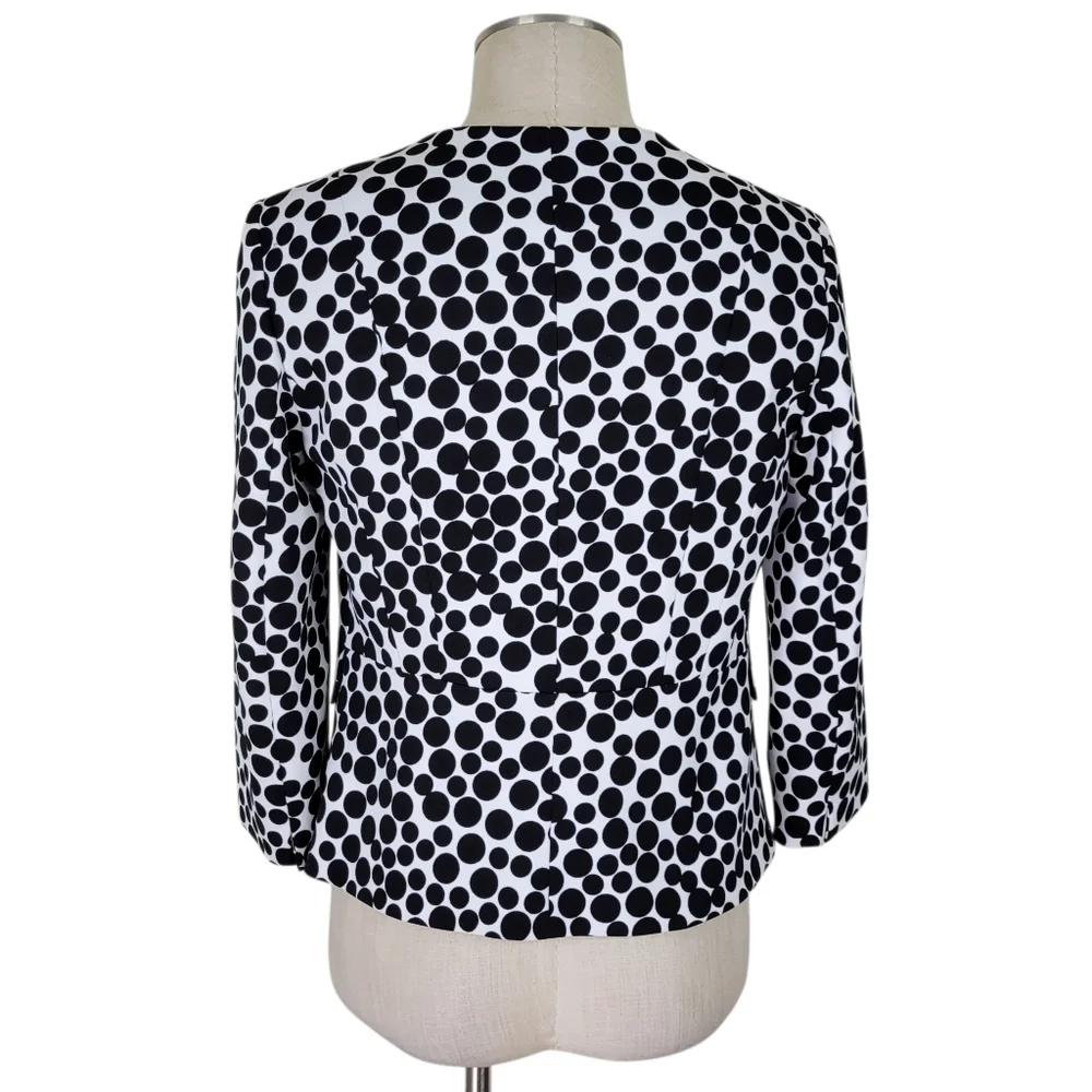 Kasper Peplum Blazer Women Size 6 White Black Polka Dot 1 Button 3/4 Sleeve Slit